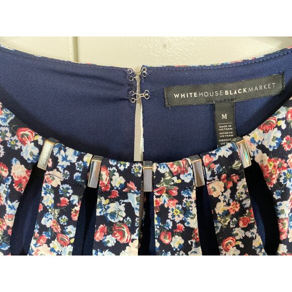 WHBM Navy Floral Key Whole Design Tank Top Blouse MEDIUM - Picture 3 of 8